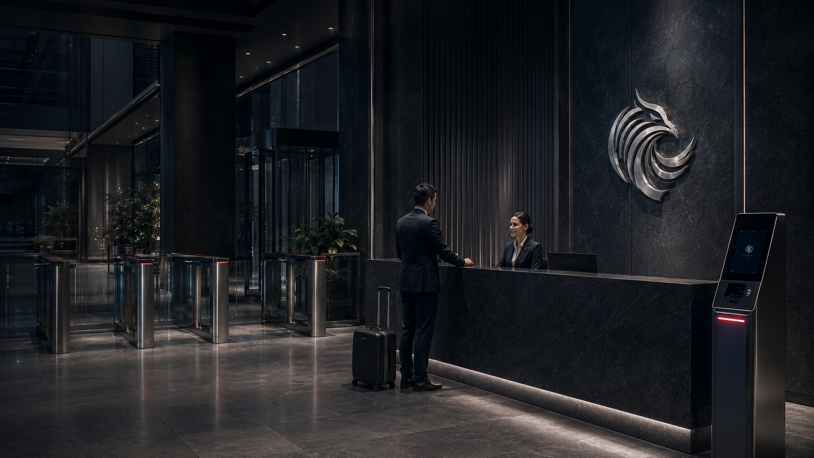 Recepción corporativa con control de visitantes
